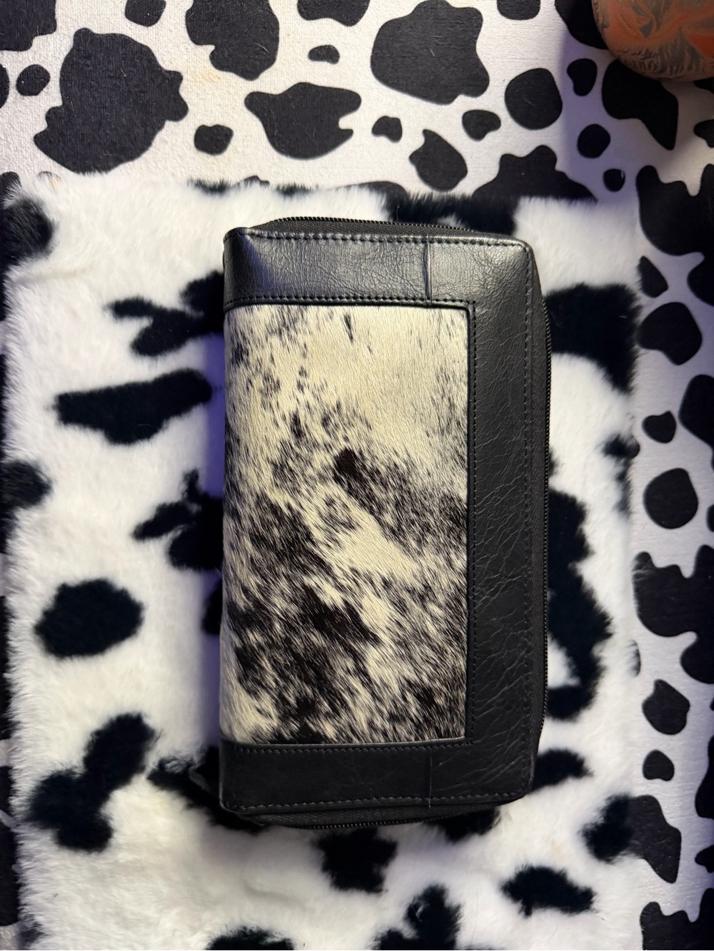 Black and White Cowhide Leather Travel Wallet
